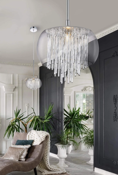 Nowoczesna lampa wisząca Rego nad stół crystals chrom