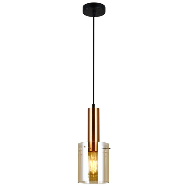 Wisząca LAMPA skandynawska SARDO PND-5581-1-BRO+AMB Italux loftowa OPRAWA szklany ZWIS okrągła tuba mosiądz bursztynowa