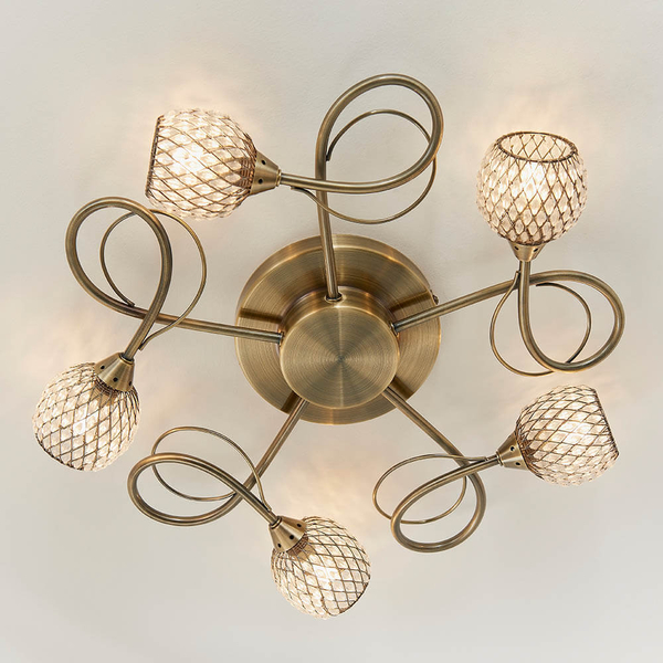 Szklana lampa sufitowa Aherne 73757 koraliki mosiądz przezroczysty