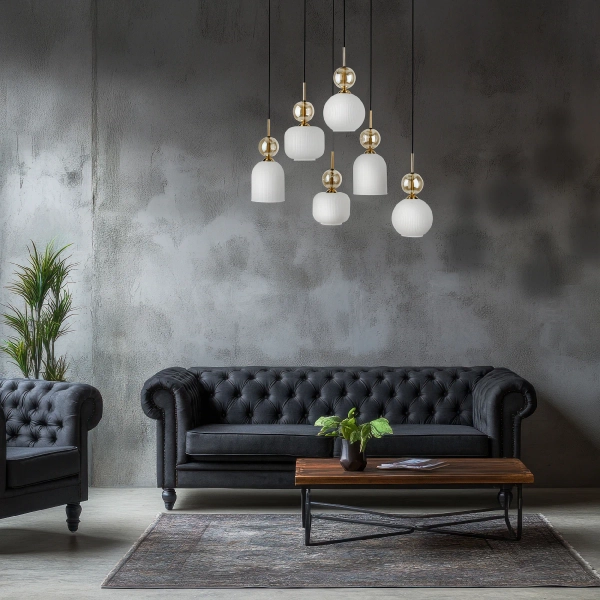 Nowoczesna wisząca lampa Sophia Cognac do salonu biały czarny