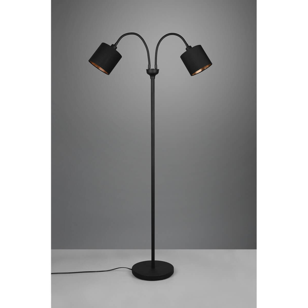 Podwójna lampa podłogowa IKERIS DL079-46332 materiałowa czarny złoty