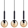 Modernistyczna LAMPA wisząca RAVENA PND-2324-3L BK+AMB Italux szklane kule zwis kaskada czarna bursztynowa