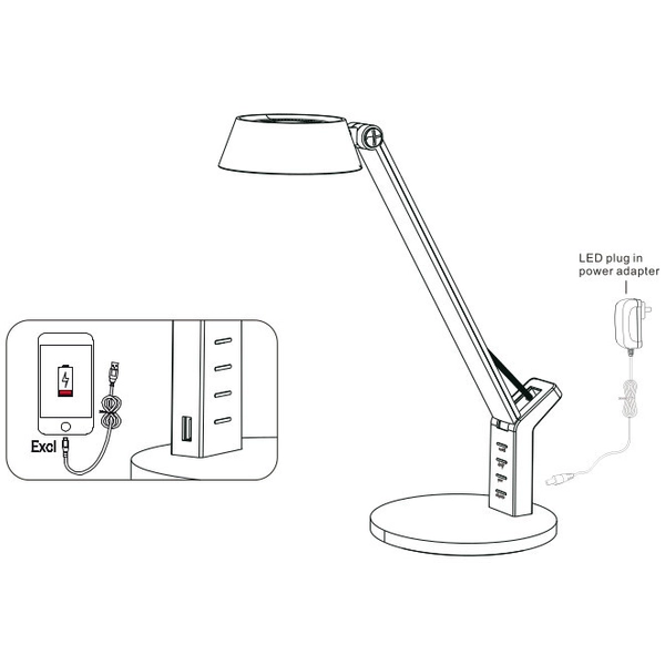 Stojąca lampa URSINO 58422S LED 8W 3000-6300K z portem USB czarna srebrna