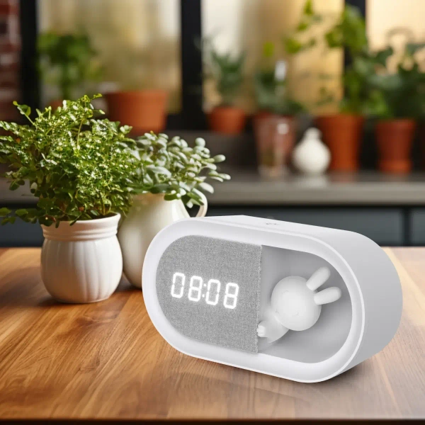 Dziecięca lampka nocna z budzikiem Bunny 328151 LED 1,2W 3000K biała szara