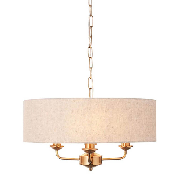 Wisząca lampa na łańcuchu Highclere 110723 z abażurem beżowa mosiądz