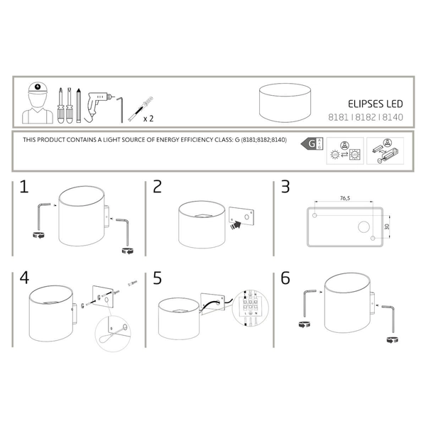 Okrągły kinkiet Ellipses 8140 LED 5W 3000K łazienkowy metalowy biały