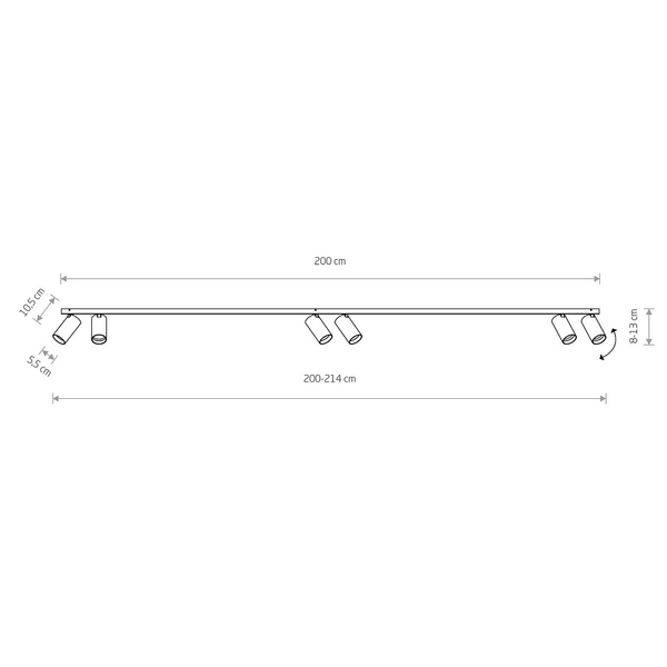 6-punktowa lampa sufitowa Mono 7813 ruchoma biała do sypialni