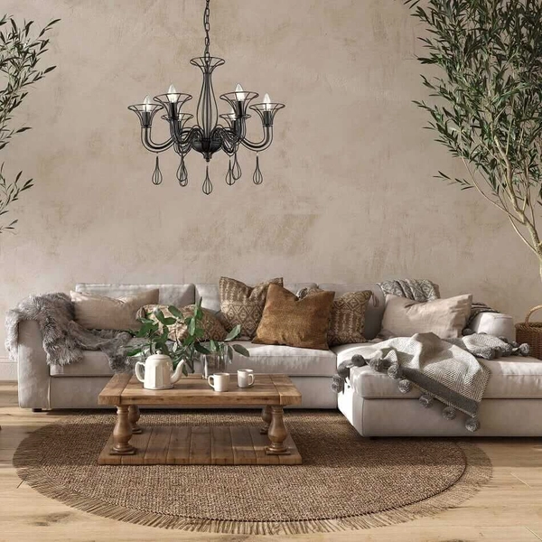 Druciany żyrandol Tarragona LP-6756/6P na łańcuchu czarny