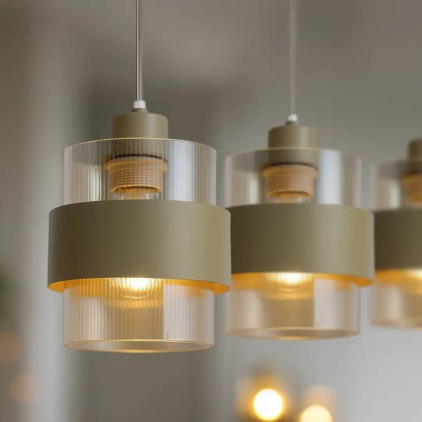 Żebrowana lampa wisząca do jadalni Valentino ML2239 potrójna beżowa
