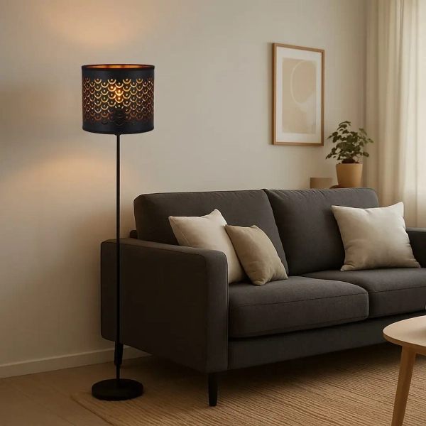 Ażurowa podłogowa lampa Morgan ML2237 do salonu do czytania czarny