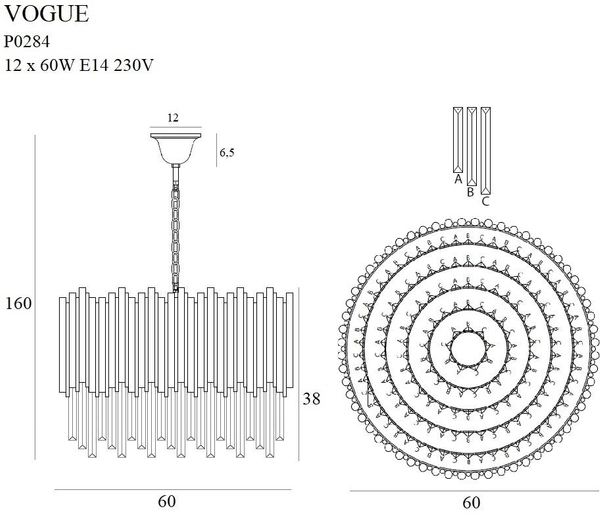 LAMPA wisząca VOGUE P0284 Maxlight kryształowa OPRAWA zwis sople crystal glamour złote przezroczyste