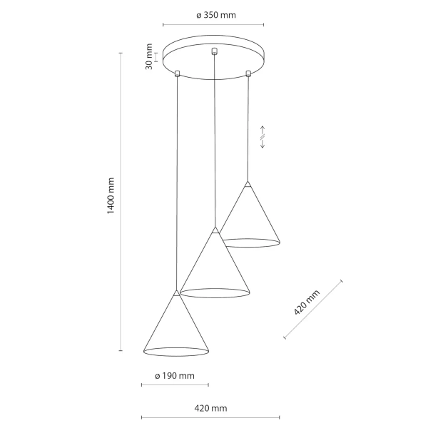 Stożkowa lampa wisząca CONO 10012 potrójna biały