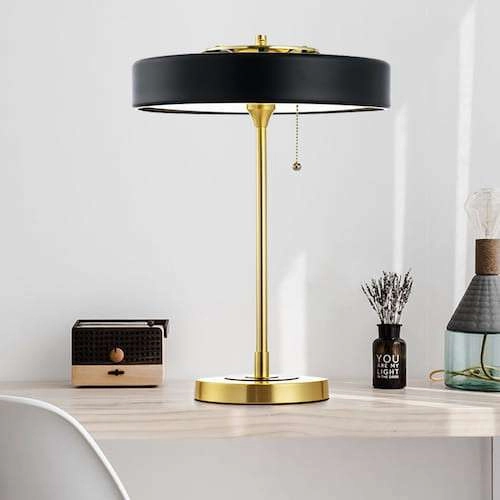 LAMPA stołowa CG2000 BK COPEL klasyczna LAMPKA biurkowa stojąca okrągła Art Deco gabinetowa złota czarna