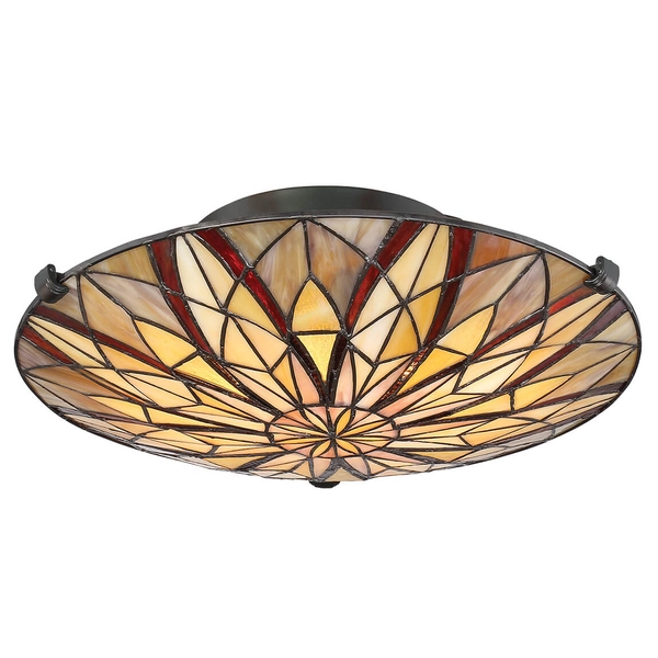 Sufitowa lampa tiffany Victory QZ-VICTORY-SF okrągła brązowa kolorowa