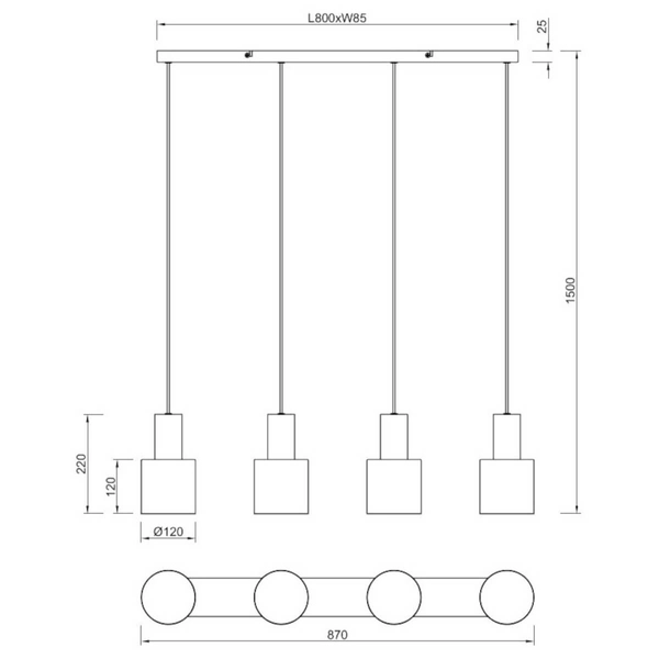 Wisząca lampa ELIOR DL417319400 Trio tubka metalowa czarny brązowy multikolor