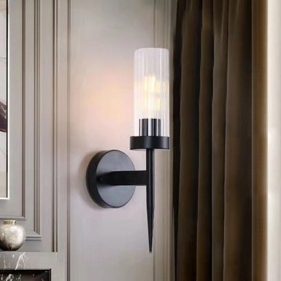 Czarny kinkiet nowoczesny CGTORK szklana lampa ścienna do holu