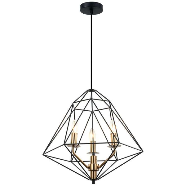 Świecznikowa LAMPA wisząca MARESMO PEN-6369-3-BKBR Italux druciana OPRAWA metalowy zwis klatka geometryczna czarna złota