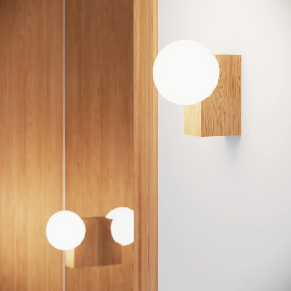 Lampa ścienna BULBO SL.1682 drewniana biała kula 1xG9