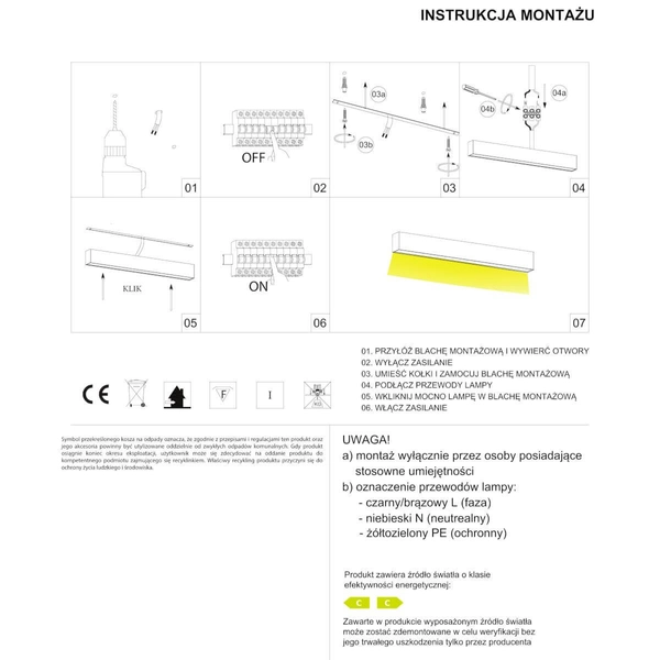 Sufitowa liniowa lampa Lupinus 3115013102-1 Elkim LED 40W 3000K podłużna biała
