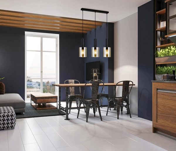 Skandynawska LAMPA wisząca SARDO PND-5581-3-BK+AMB Italux szklana OPRAWA loftowy ZWIS tuby okrągłe bursztynowe czarne