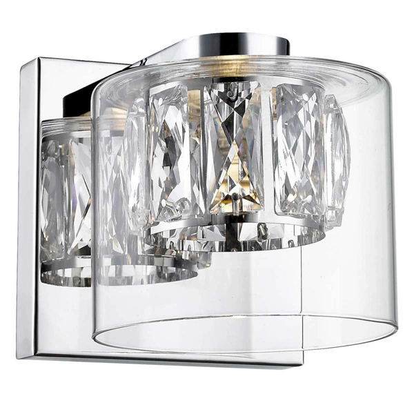 Kinkiet LAMPA glamour GEM W0389-01A-B5AC Zumaline szklana OPRAWA z kryształkami LED 5W 3000K okrągła chrom przezroczysta