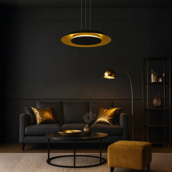 Ringowa lampa wisząca Piattino ML1815 LED 30W 3000-6000K czarny złoty