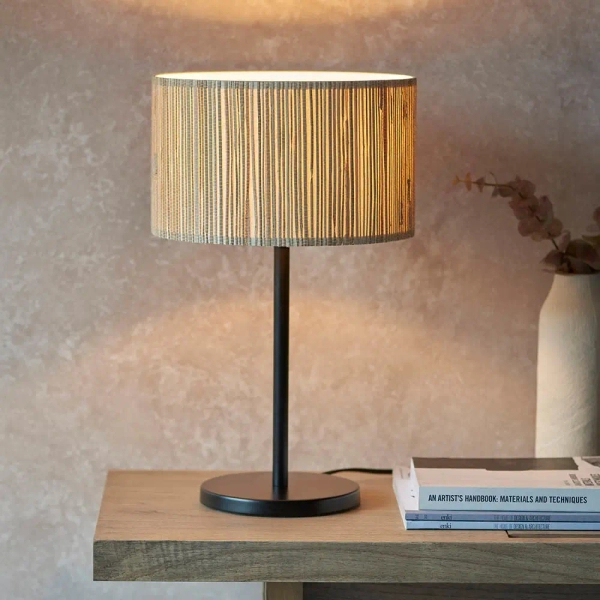 Abażurowa lampa stołowa Longshore 101693 boho beżowa czarny