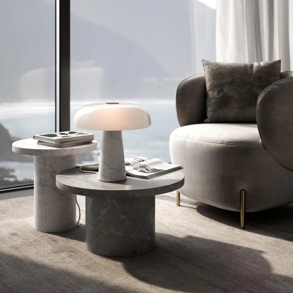 Stołowa lampka Glossy 2020505001 DFTP grzyb opalizowana marmur biała