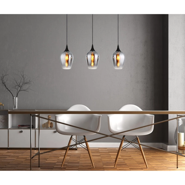 Potrójna lampa wisząca Ewald 155520-3HS szklana przydymiona czarny