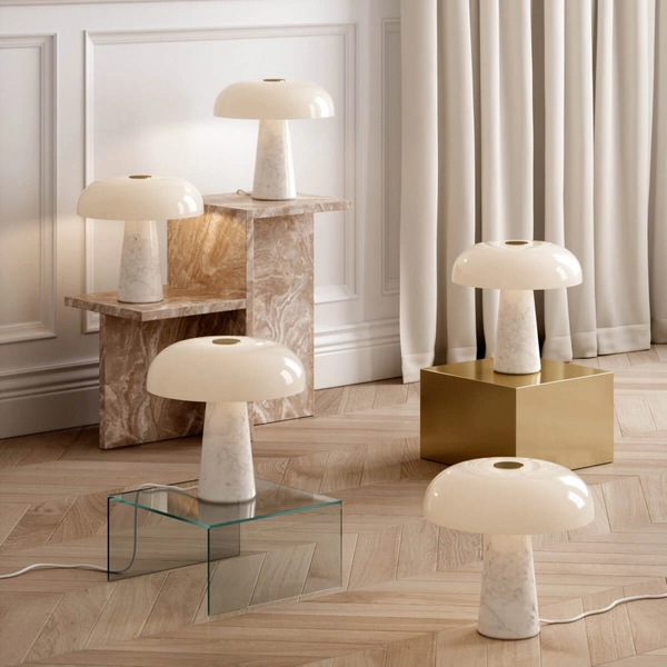 Stołowa lampka Glossy 2020505001 DFTP grzyb opalizowana marmur biała