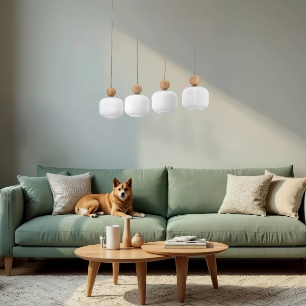Lampa wisząca nad stół Ballo 11051 podłużna na belce biały beżowy