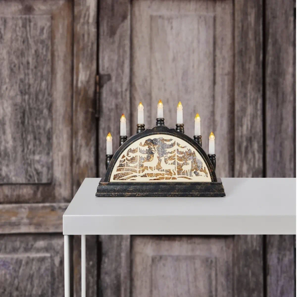 Ozdobny świecznik stojący Kasten las LED na baterie biała ciepła