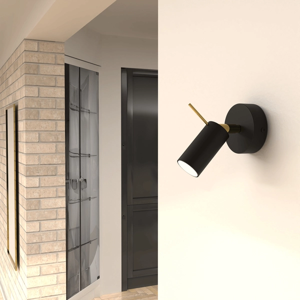 Minimalistyczny kinkiet metalowy Preston do holu czarny złoty