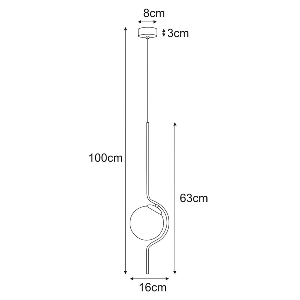 Szklana lampa wisząca Vela K-5335 bańka kula metalowa bursztynowa czarna