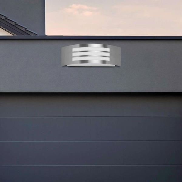 Ścienna LAMPA zewnętrzna ROMA 8410 Rabalux półokrągła OPRAWA metalowa elewacyjna outdoor IP44 satynowy chrom biała