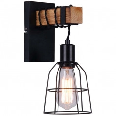 Kinkiet LAMPA ścienna PONTE WL-4290-1-L Italux metalowa OPRAWA druciana klatka industrialna drewno czarna