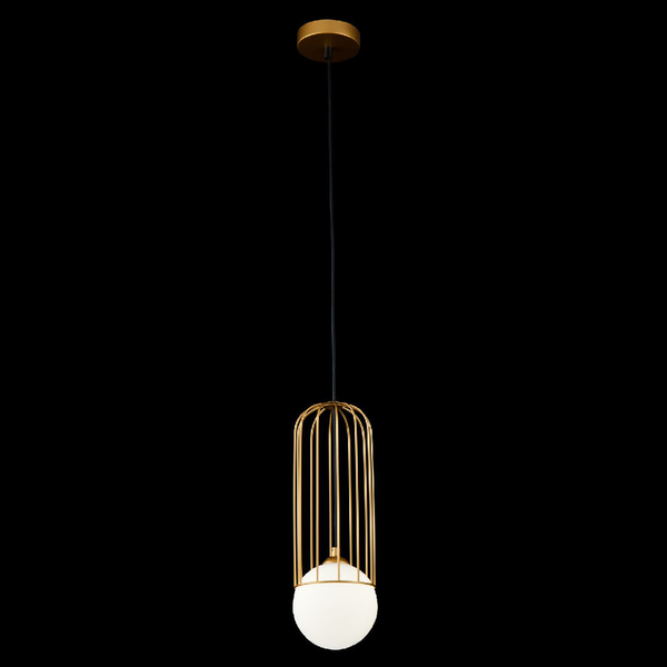 Modernistyczna LAMPA wisząca TELFORD P361PL-01G Maytoni druciana OPRAWA szklana kula zwis złoty biały