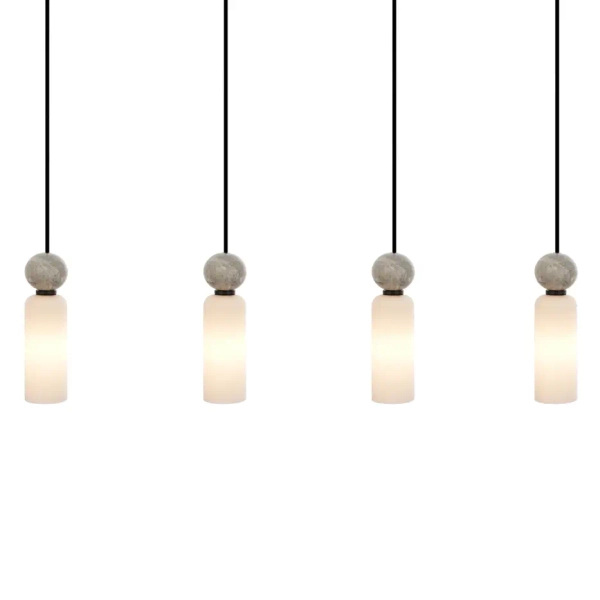 Liniowa lampa wisząca Santos PND-95331-4-BK nad wyspę szara biała czarna