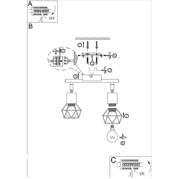 Industrialna LAMPA sufitowa XARA I 54802S-2 Globo druciana OPRAWA metalowy plafon reflektorki czarne