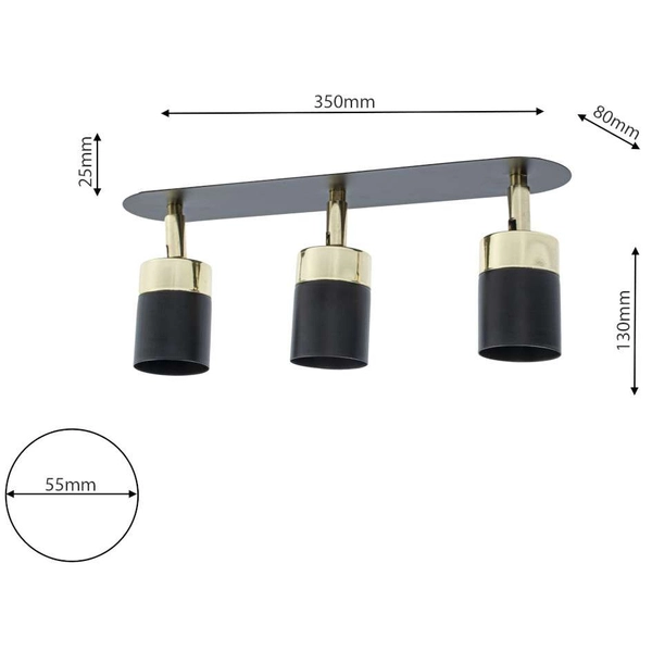Regulowana LAMPA sufitowa JOKER MLP6125 Milagro metalowe reflektorki do sypialni czarne złote
