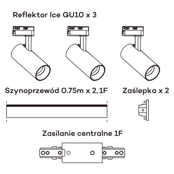 System szynowy ICE LP-732 3W WH SET Light Prestige metalowa OPRAWA zestaw listwa z reflektorkami biała
