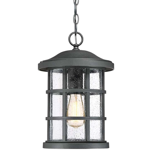 Wisząca LAMPA industrialna Crusade QZ-CRUSADE8-BLK Elstead QUOIZEL okrągła OPRAWA szklany ZWIS na łańcuchu IP44 czarny