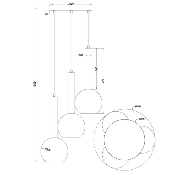 Kaskadowa lampa zwis CLAYTON 310390332 Trio kule do sypialni czarny