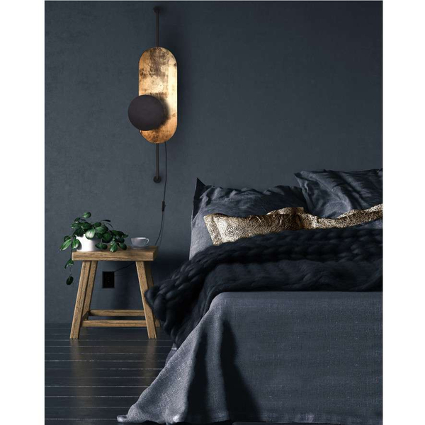 LAMPA ścienna WHEEL LUX 8430 Nowodvorski drewniana OPRAWA kinkiet dysk czarny złoty