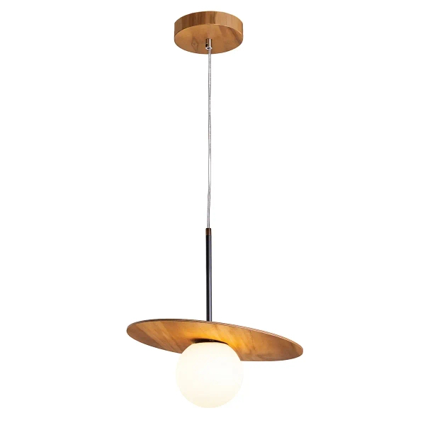 Wisząca lampa drewniana Orbit QN-ORBIT-P-M-TEAK kula brązowy biały