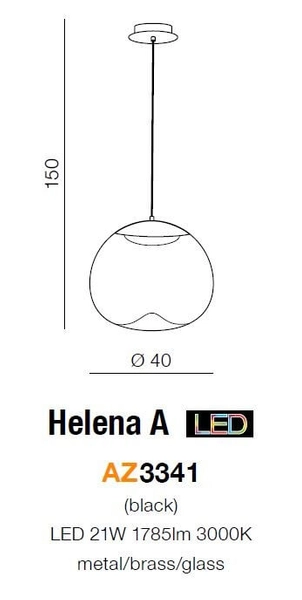 Szklana lampa wisząca Helena LED 21W 3000k ball kula mosiądz
