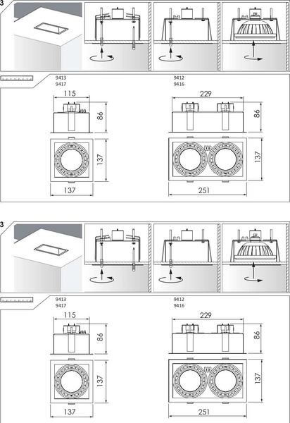 Wpust LAMPA sufitowa MOD 9417 Nowodvorski podtynkowa OPRAWA kwadratowa do zabudowy czarna