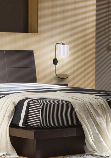 Kinkiet lampa ścienna ALPINE 21-76694 abażurowa z półką czarna biała drewno