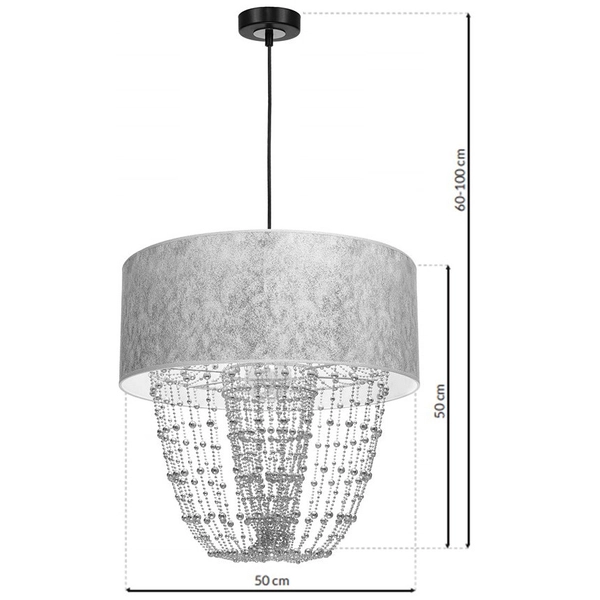 LAMPA wisząca ALMERIA MLP6437 Milagro abażurowa OPRAWA okrągły ZWIS crystal glamour srebrny czarny