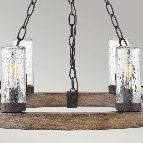 Rustykalna wisząca lampa Sawyer HK-SAWYER6-SQ drewno Sequoia